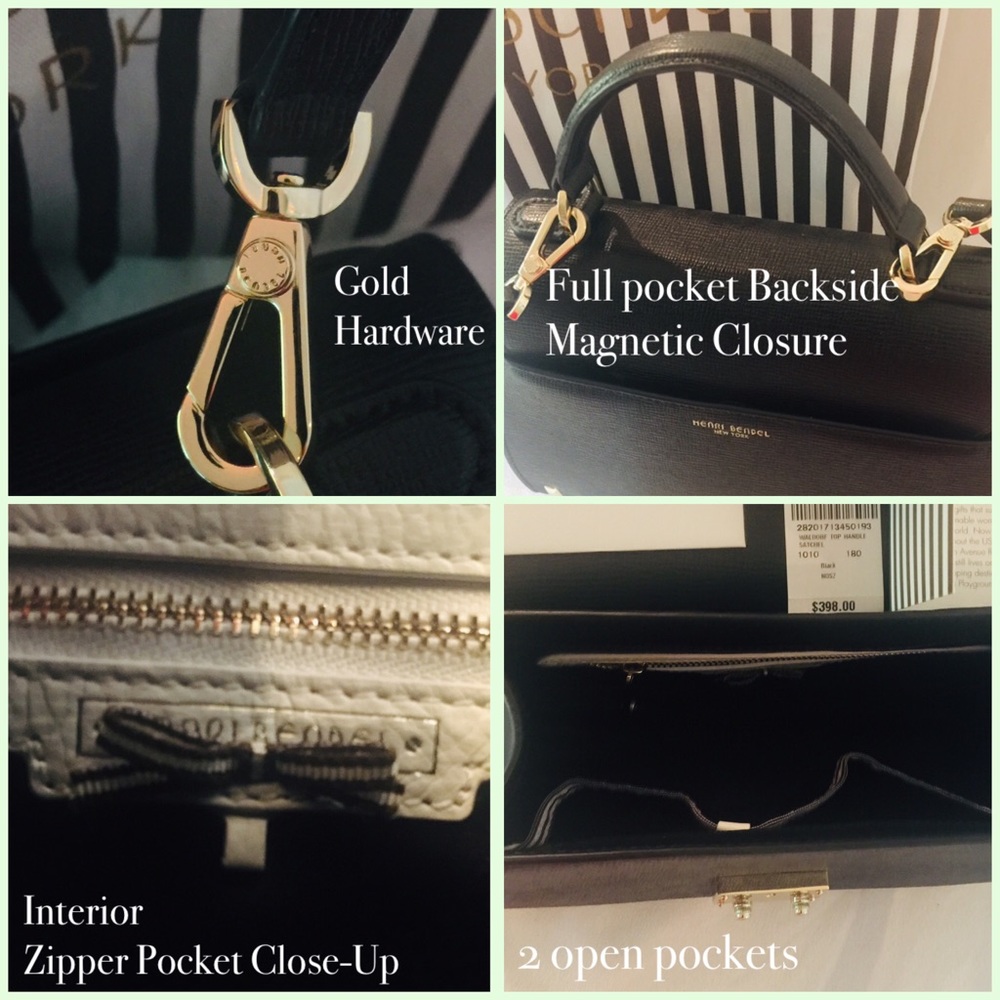 Henri Bendel Jet Black Waldorf Top Handle Satchel. - Picture 6 of 8